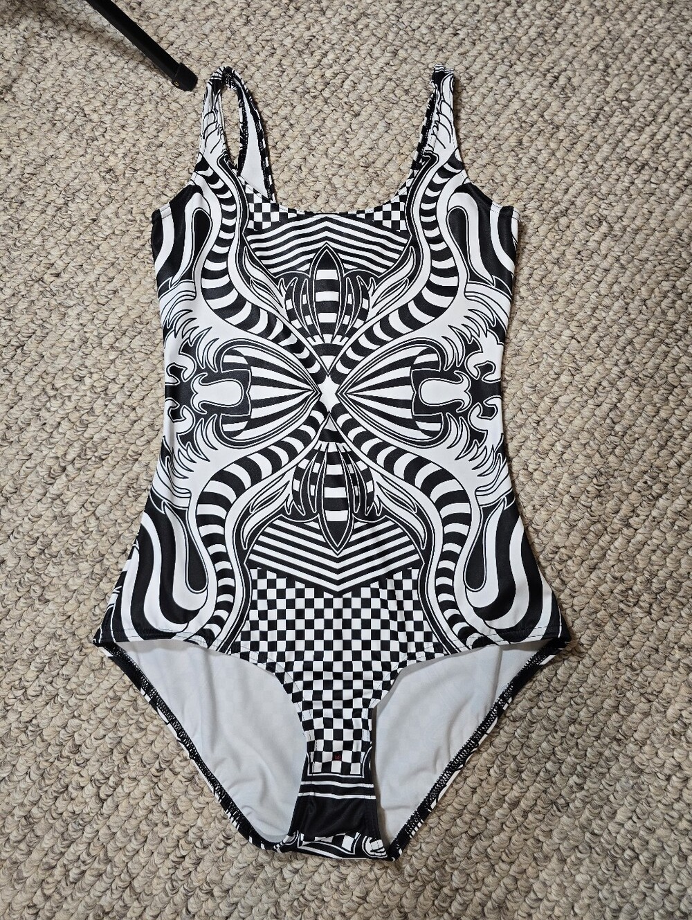 Blackmilk Back Of The Deck Swim - Monochrome Optical Illusion One-Piece Swimsuit